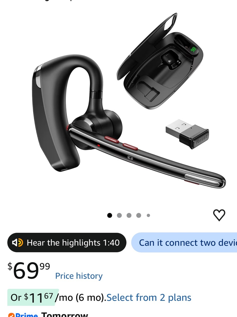 Wireless Bluetooth Mono Headset Black